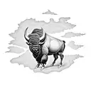 bison running into storm tattoo design idea