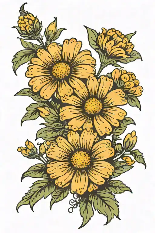 daisy cosmo marigold flowers tattoo design idea
