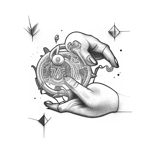 Words Orlæg and Wyrd on the fingers tattoo design idea