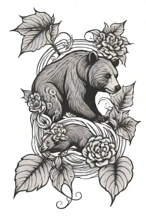 mama bear, Holly leaves, ahimsa, lotus flower, wave tattoo design idea