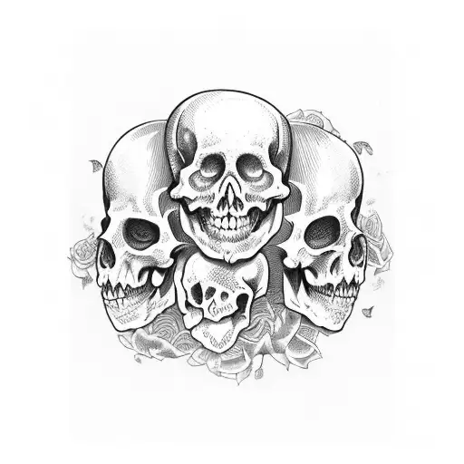 3 calaveras pequeñas con iniciales ARS tattoo design idea