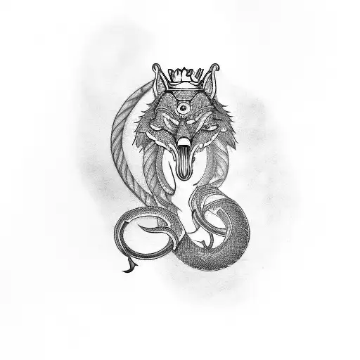 king cobra and a wolf  tattoo design idea
