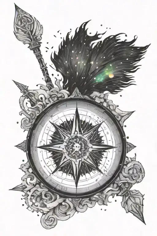 nordic helm of awe compass black and white with northern lights in color turned tattoo design idea