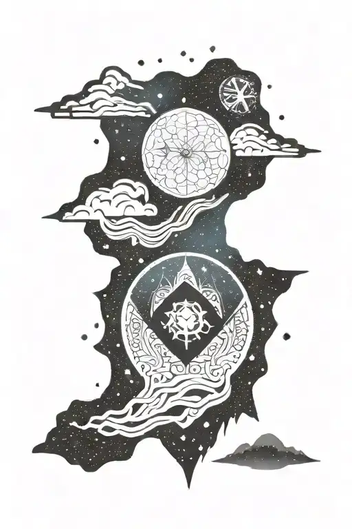 nordic helm of awe black and white with northern lights in color turned tattoo design idea
