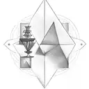 triangle with chalice, Hammer, tree tattoo design idea