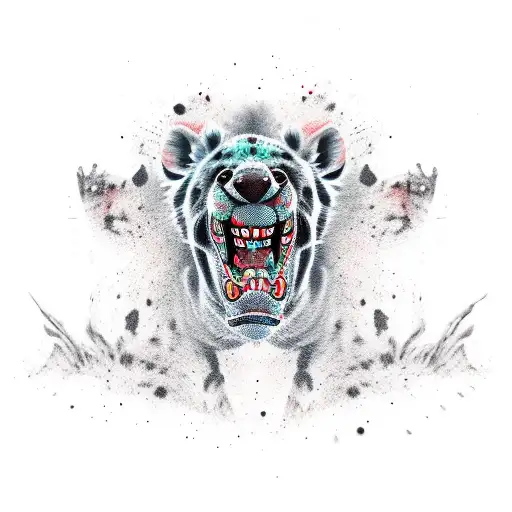Split jaw laughing hyena tattoo design idea