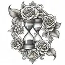 hour glass flowers intertwined hearts symbolizing growth  tattoo design idea