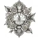 hour glass flowers intertwined hearts symbolizing growth  tattoo design idea