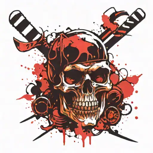 ice hockey stick skull and crossbones tattoo design idea