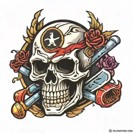 ice hockey skull and crossbones tattoo design idea