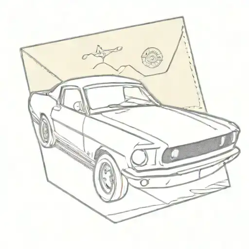 classic mustang car on an envelope stamp tattoo design idea