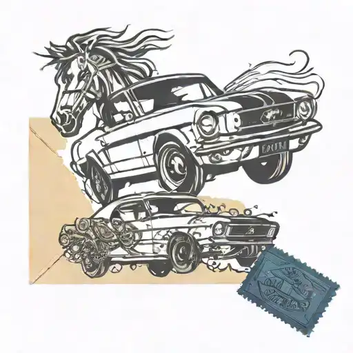 old mustang car on an envelope stamp tattoo design idea