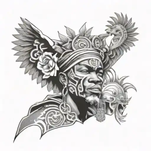 Create a tattoo featuring a mix of Nigerian cultural symbols and anime characters tattoo design idea