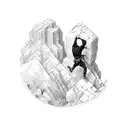 a person climbing courageously with the word "sympatheia" tattoo design idea