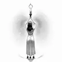 woman standing and reaching upward toward a beacon of self-identity and light tattoo design idea