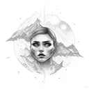 woman standing and reaching upward toward a beacon of self-identity and light tattoo design idea