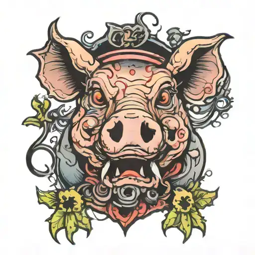 undead pig tattoo design idea