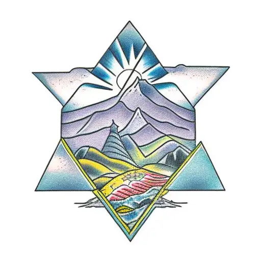 Seneca Rocks mountain in West Virginia within two triangles  tattoo design idea