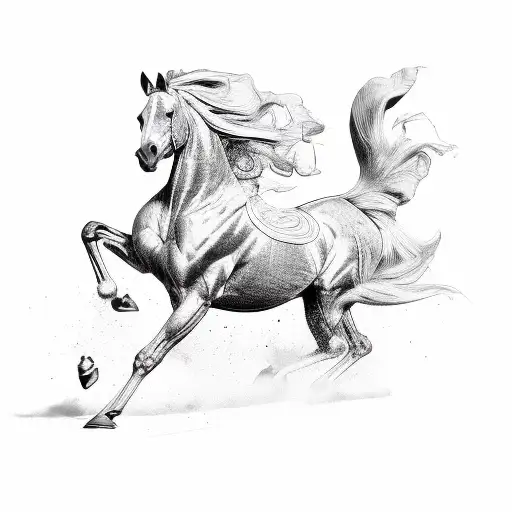 racehorse intricate detail in motion  tattoo design idea