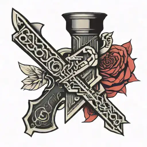 dagger, gun, heart tattoo design idea