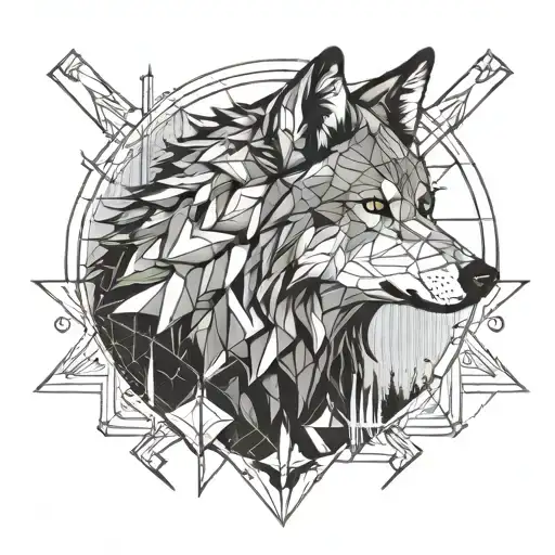 wolf, moon, berg wald sonne tattoo design idea