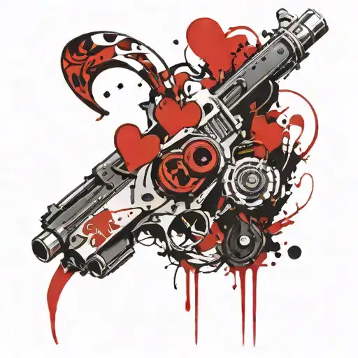 dagger, gun, heart tattoo design idea