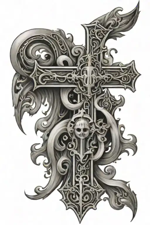 Word God vertical tattoo with cross at the bottom and one on each side   tattoo design idea
