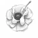discreet poppy  with DV initials in the petals tattoo design idea