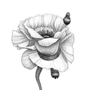 discreet poppy  with DV initials in the petals tattoo design idea