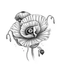 discreet poppy  with DV initials in the petals tattoo design idea