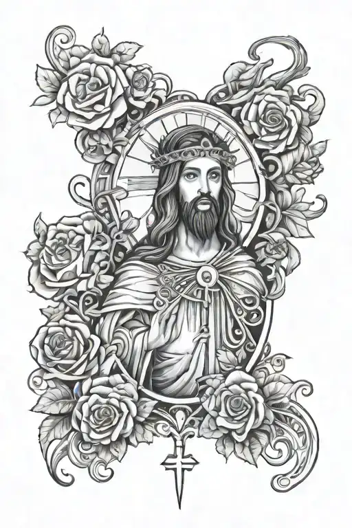 women's sleeve tattoo featuring symbols Jesus , mom, wife , nurse , realtor  tattoo design idea