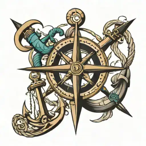 anchor and compass design tattoo design idea