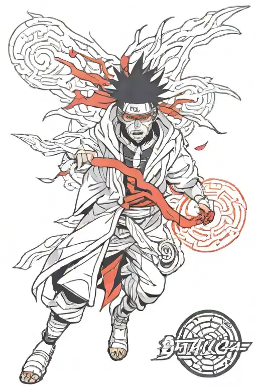 obito uchiha with red details tattoo design idea