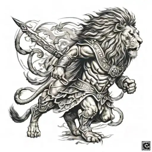 lion gladiator human warrior and power tattoo design idea