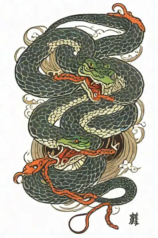 2 snakes about to bite each other side tattoo design idea