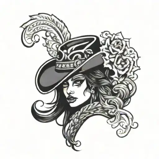 gypsie woman cowgirl hat tattoo design idea