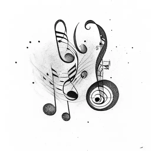 A quill pen entwined with music notes, creating a harmonious melody tattoo design idea