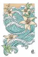ocean wave and lilly tattoo design idea
