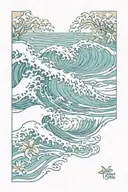 ocean wave and lilly tattoo design idea