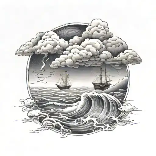 sea, thunderstorm, clouds tattoo design idea