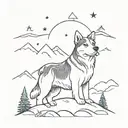 beagle and alaskanmalamute in forest and mountain landscape with northern lights and stars in the sky  tattoo design idea