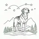 beagle and alaskanmalamute in forest and mountain landscape with northern lights and stars in the sky  tattoo design idea