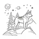 beagle and alaskanmalamute in forest and mountain landscape with northern lights and stars in the sky  tattoo design idea