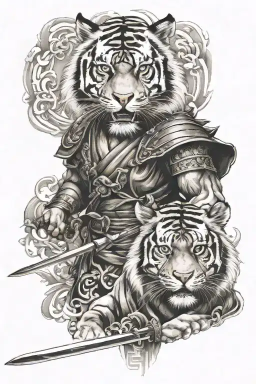 tiger and samurai warrior tattoo design idea
