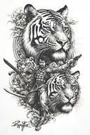tiger and samurai warrior tattoo design idea