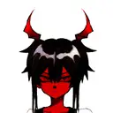 demon with black hair and red skin  tattoo design idea