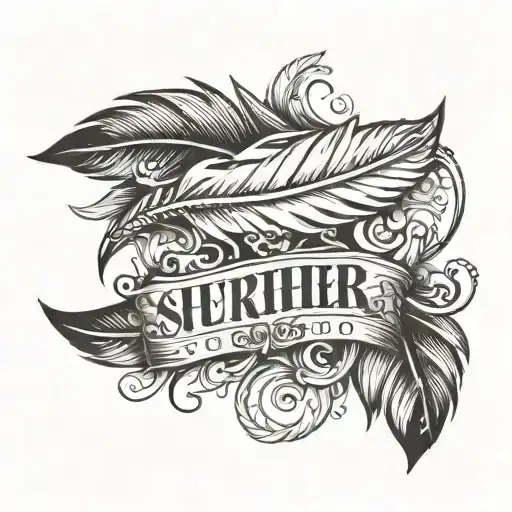 Feather with Surname tattoo design idea