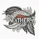 Feather with Surname tattoo design idea