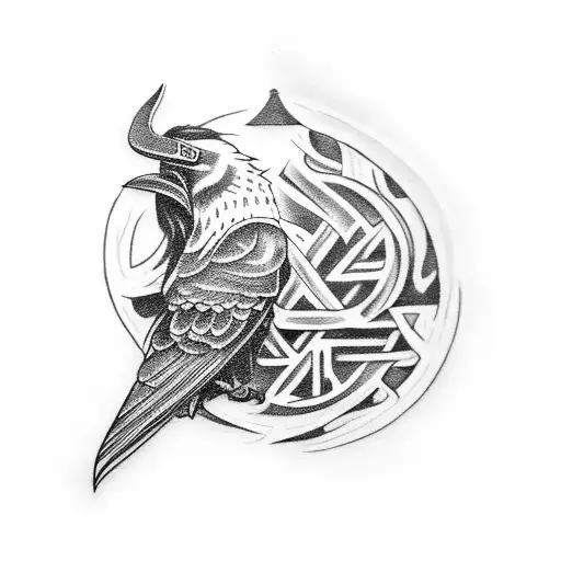 odins raven on a viking compas tattoo design idea