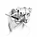 clock with lioness and 2 cubs with sunrays and angry Pegasus tattoo design idea